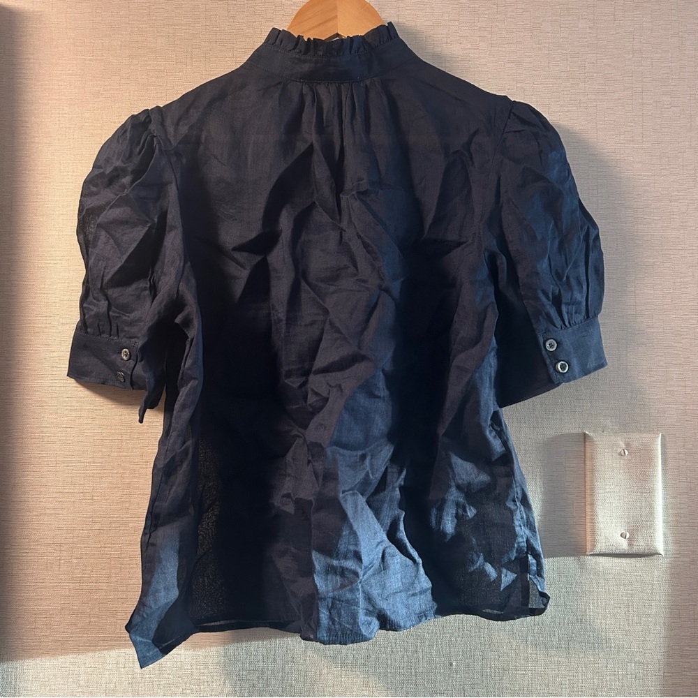 Frame Navy Ruffled Sheer Blouse - Picture 3 of 10